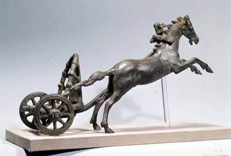 Model of a two horse chariot (one horse lost), found in the Tiber River,Roman à Anonyme
