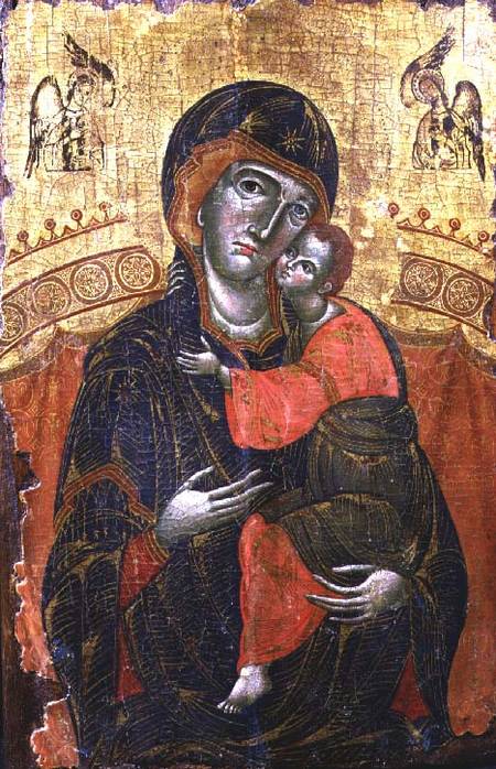 The Mother of God of Tenderness (Eleousa) enthroned, icon, Yugoslavian,from Dalmatia à Anonyme