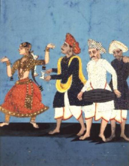 Three musicians and a dancing girl, Tanjore à Anonyme