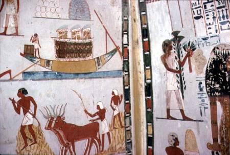 Nile Boat and Floor Threshing, in the Tomb of Menna,Dynasty XVIII New Kingdom à Anonyme