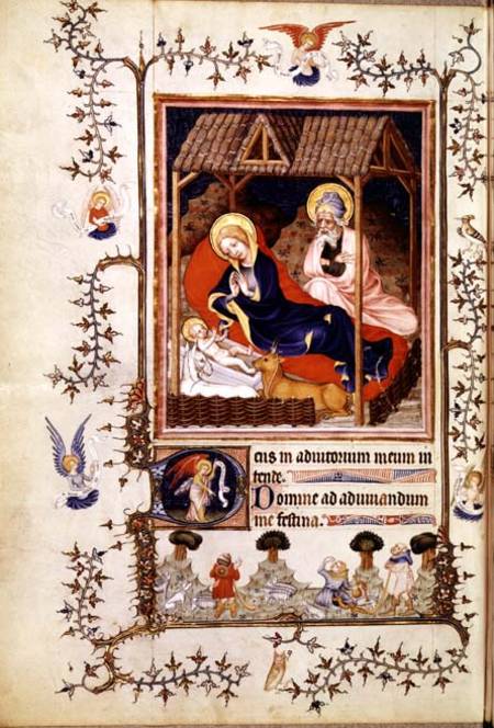 Nouv Lat 3093 f.42 Nativity and Visitation of the shepherds from Duc de Berry's Tres Belle Heures à Anonyme