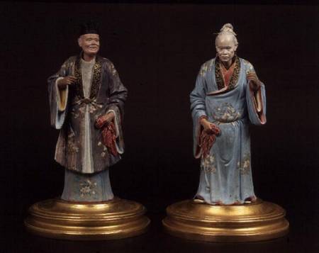 Pair of chinese terracotta figures, one male, one female,with nodding heads à Anonyme
