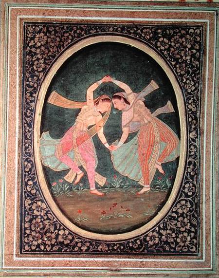 Pair of dancing girls performing a Kathak danceMughal à Anonyme