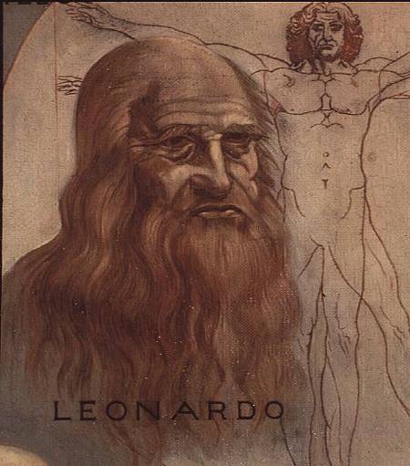 Portrait of Leonardo da Vinci (with his `Vitruvian Man') à Anonyme