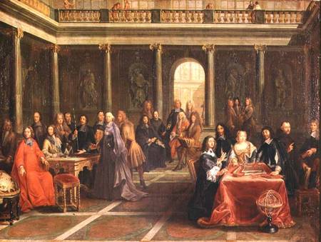 Queen Christina of Sweden (1626-89) surrounded by courtiers and men of learning à Anonyme