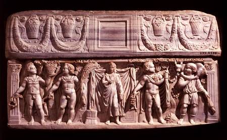 Sarcophagus depicting the deceased and the four seasons, from Carthage,Roman à Anonyme