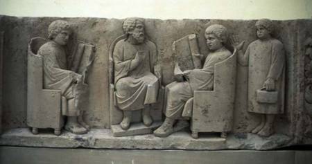 School scene, from Neumagen,Roman relief panel à Anonyme