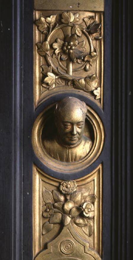 Self portrait of the sculptor Lorenzo Ghiberti (1378-1455) a roundel from the frame of the Gates of à Anonyme