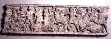 Side of a sarcophagus depicting the battle between the Greeks and the AmazonsRoman à Anonyme