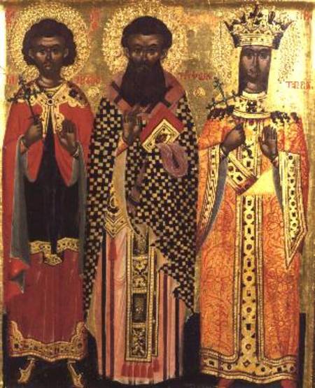 SS. Mercurios, Tryphon and Katherine,icon from the Ionian Isles à Anonyme