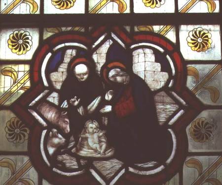 Stained glass windowdetail of a Nativity scene à Anonyme