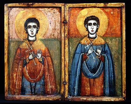 St.George and St.Demetrios , diptych,Greek icon à Anonyme