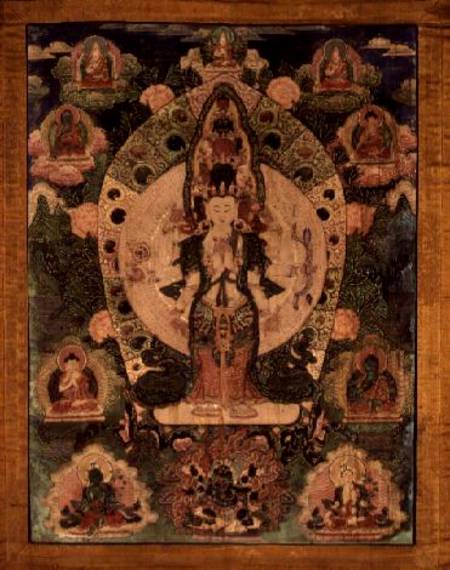 Thangka of Aryavalokiteshvara in 1,000-armed form with ten figures à Anonyme