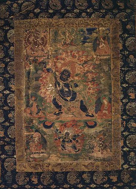 Thangka, (poss.) of Senge Dradok, blue, with eight figures à Anonyme