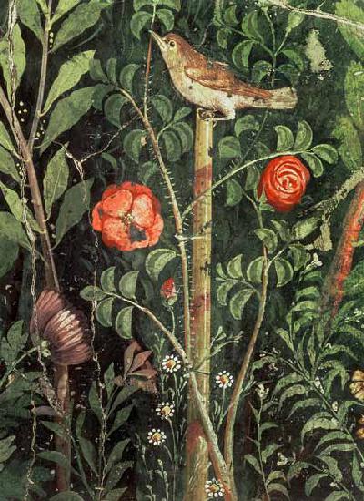 Peinture murale d'un oiseau dans un jardin Pompéi