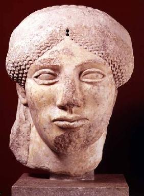 Colossal head of a Goddess, probably late Archaic to early Classical,Greek