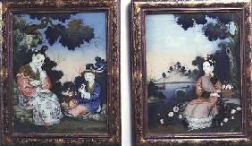 Courtly ladies(from a pair of paintings on glass