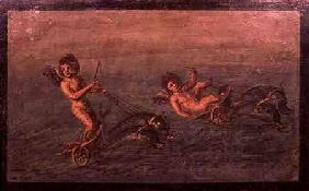 Cupids Riding Dolphin Chariots