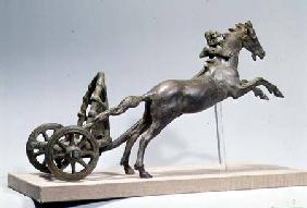 Model of a two horse chariot (one horse lost), found in the Tiber River,Roman