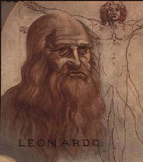 Portrait of Leonardo da Vinci (with his `Vitruvian Man')