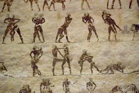 Wrestlers, detail from a tomb wall painting,Egyptian
