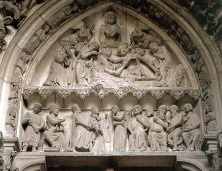 Tympanum depicting (top) an exorcism and (below) the Presentation in the Temple à Anonyme