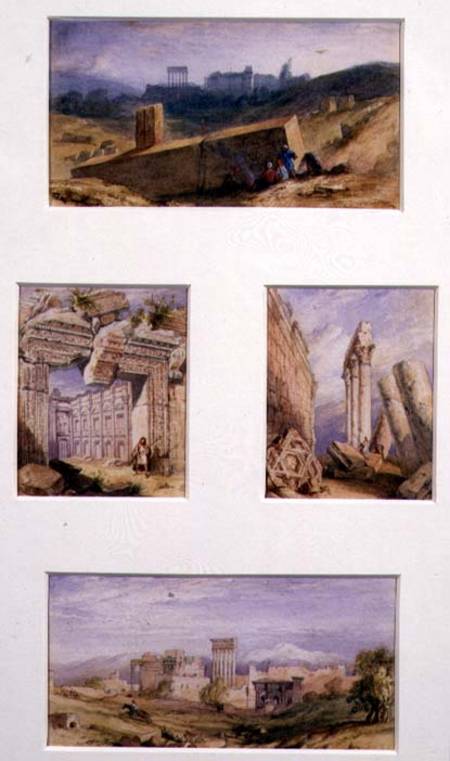 Four Views of Baalbeck, Lebanon: Top, General View of the Temples; Mid left, Temple of Bacchus; Mid à Anonyme