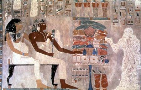Wall painting from the tomb of Rekhmire, Thebes, depicting offerings to Rekhmire à Anonyme