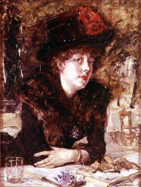 Young Woman in a Restaurant à Anonyme