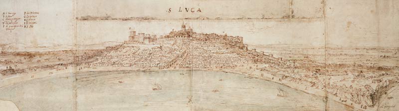 Panoramic View of Lucca (pen and ink and w/c on paper) à Anthonis van den Wyngaerde
