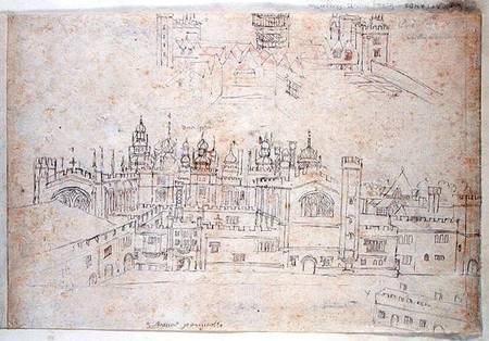Studies of Palace of Oatlands and Hampton Court, from 'The Panorama of London' à Anthonis van den Wyngaerde