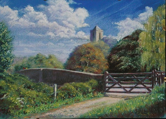 Otterton Bridge and Church, 2001 (pastel on paper)  à Anthony  Rule