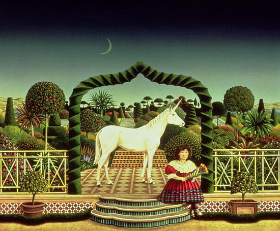 Girl with a Unicorn, 1980 (acrylic on board)  à Anthony  Southcombe