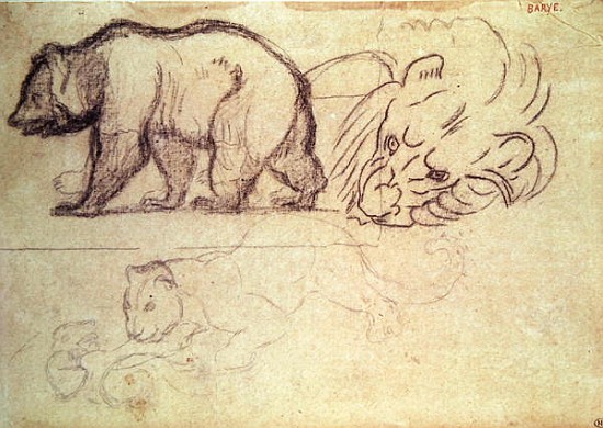 A bear walking, the head of a lion and a leopard attacking an animal à Antoine Louis Barye