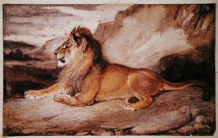 Lion Resting (w/c & gouache on paper) à Antoine Louis Barye
