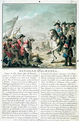 Battle of Almansa, 25th April 1707, engraved by Jean Baptiste Morret (fl.1790-1820), 1787 (colour li à Antoine Louis Francois Sergent-Marceau