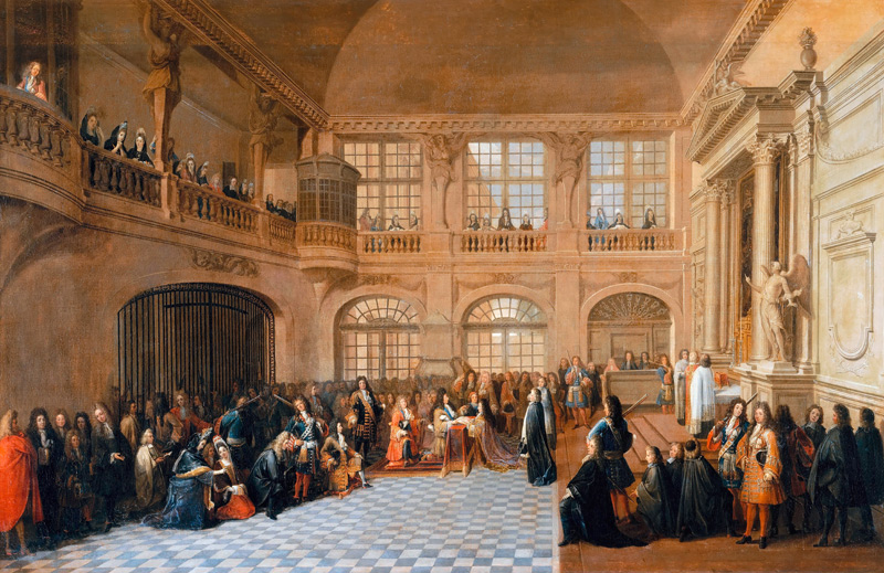 Louis XIV receiving the oath of the Marquis De Dangeau, Grand Master of the Order of Saint Lazare in à Antoine Pezey