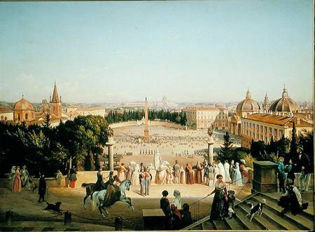 View of the Piazza del Popolo, Rome à Anton Ivanovich Ivanov