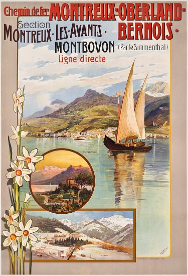 Poster advertising Montreux-Oberland-Bernois train journeys à Anton Reckziegel