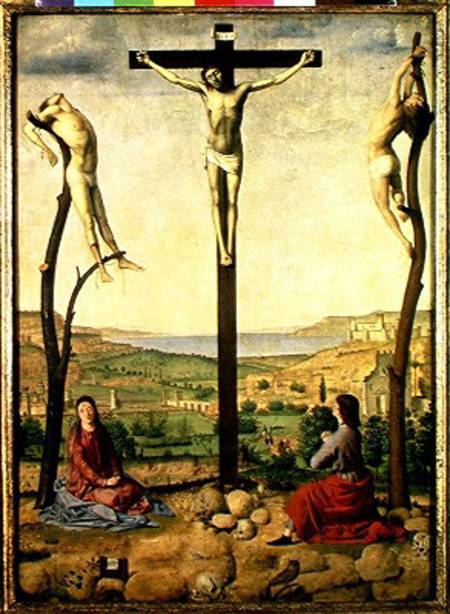 Calvary or, Christ Between the Two Thieves with Mary and John the Baptist à Antonello da Messina