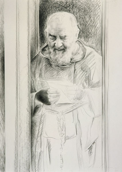 Padre Pio, 1988-89 (charcoal on paper)  à Antonio  Ciccone