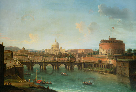 vue sur Rome avec le Tibre, le château d'ange et les Saint Pierre à Antonio Joli