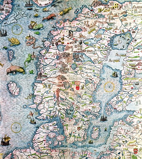 Scandinavia, detail from the Carta Marina da Olaus Magnus à Antonio Lafreri
