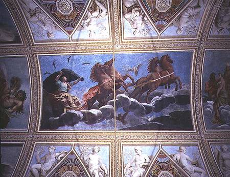 The Personification of Night riding across the sky in a chariot, ceiling painting à Antonio Maria Viani