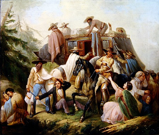 Attack on a stagecoach brigands à Antonio Serrano