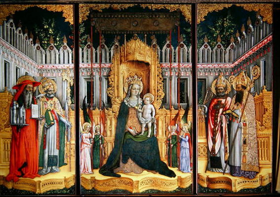 The Virgin Enthroned with Saints Jerome, Gregory, Ambrose and Augustine, 1446 (oil on canvas) (post à Antonio Vivarini