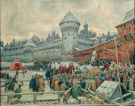 Ancient Moscow, departure after a fisticuffs à Apollinari Mikhailovich Vasnetsov