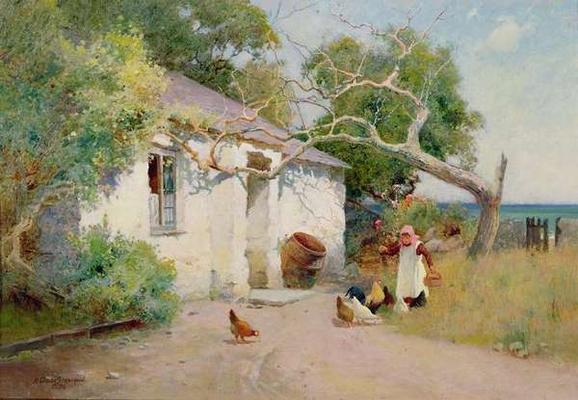 Feeding the Hens, 1894 (oil) à Arthur Claude Strachan
