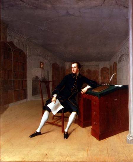Sir Roger Newdigate in the Library at Arbury à Arthur Devis