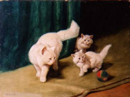 White Persian Cat with Two Kittens à Arthur Heyer